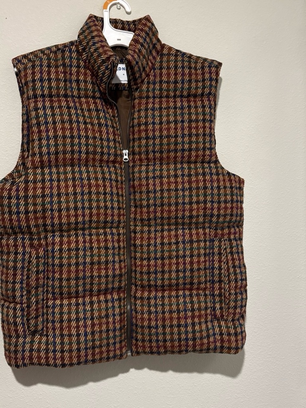 Old Navy Brown Multi Plaid Quilted Vest